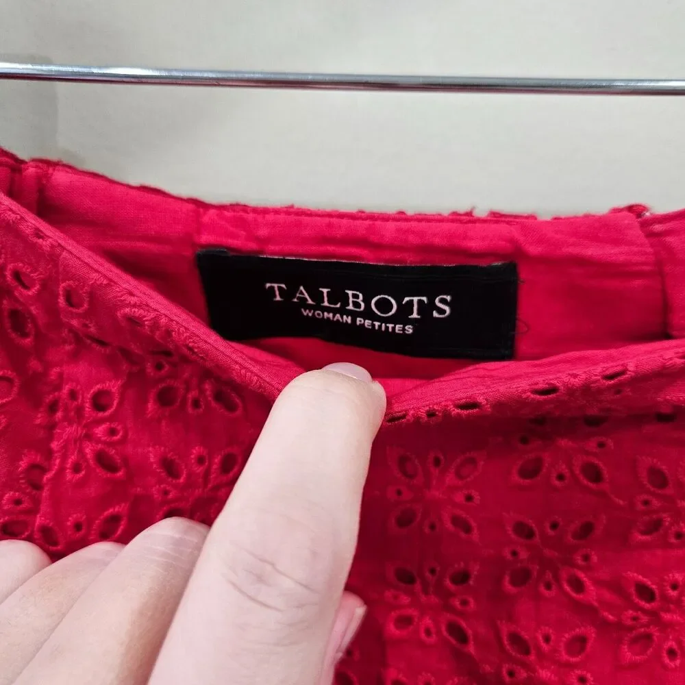 Talbots Womens Eyelet Pencil Skirt Petite Red Cotton Career Business Tomato Girl